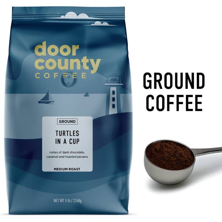 5lb Turtles in a Cup Flavored GROUND Coffee Medium Roast for wholesale by Door County Coffee