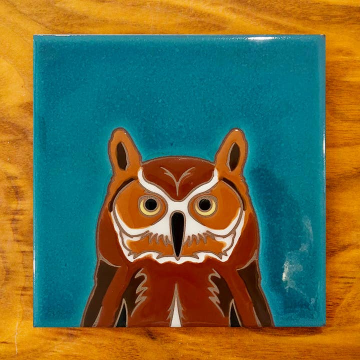Carly Quinn Designs - Wholesale Wall Accent - Owl Hand Glazed Art Tile Trivet