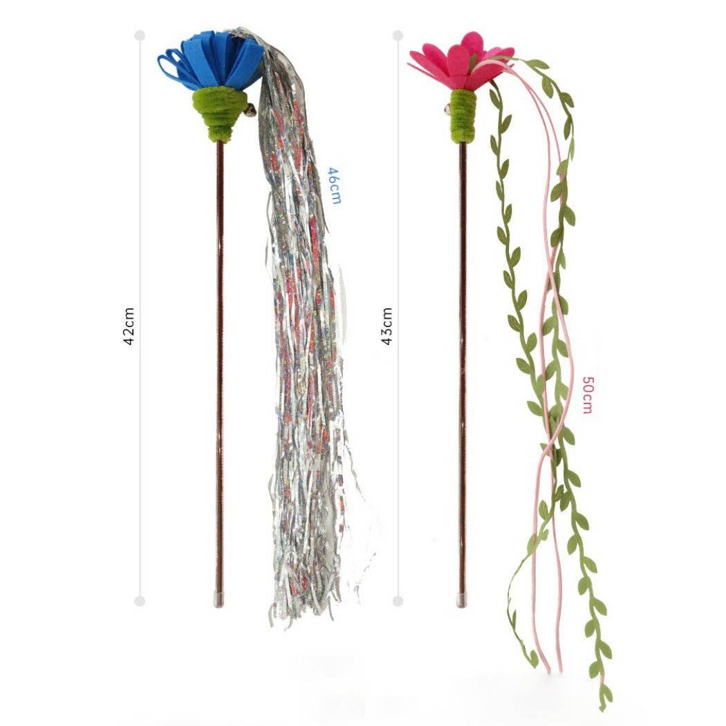 Cheerhunting - Wholesale Pet Toy - Cat - Moo - Floral Cat Teaser Wand with Ribbon & Leaf Streamers3