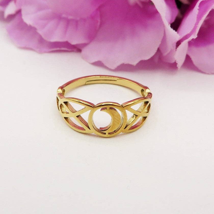 Daemon srls - Wholesale Band/Stacked Ring - MOON ~ Anello regolabile Luna in ACCIAIO INOSSIDABILE0