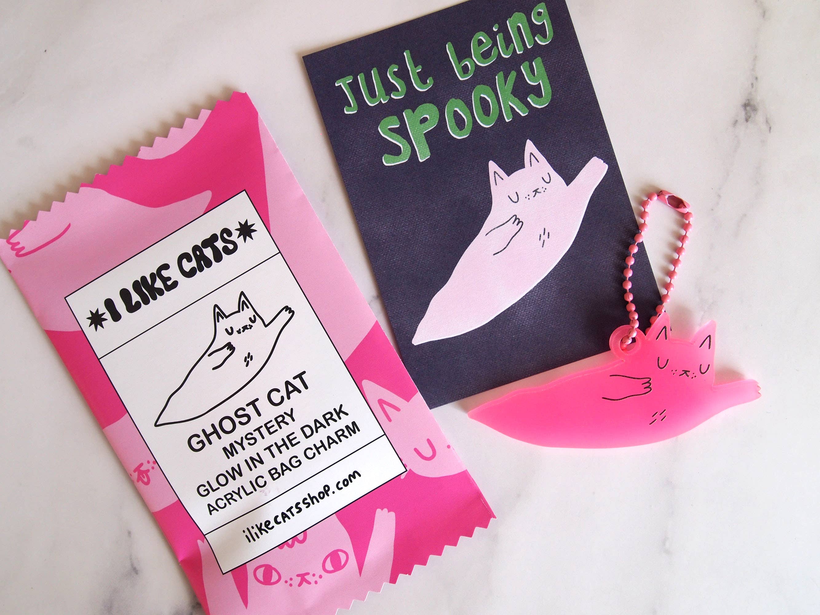 I LIKE CATS – wholesale Keychain – Women's – Blind bag Halloween ghost bag charm, glow in the dark pink5