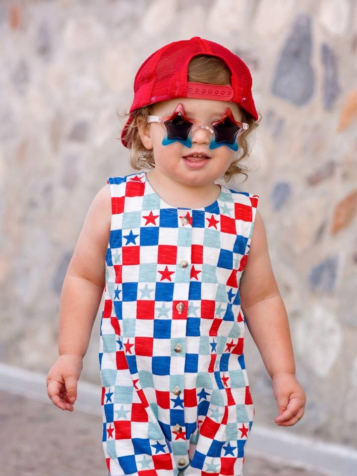 SIIX Collection - Wholesale Jumpsuit - Baby - Red, White & Blue Checkerboard / Organic Bay Jumpsuit (Baby)