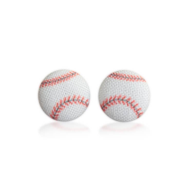 Rachel O's - Wholesale Stud/Post Earrings - Baseball Fabric Button Earrings