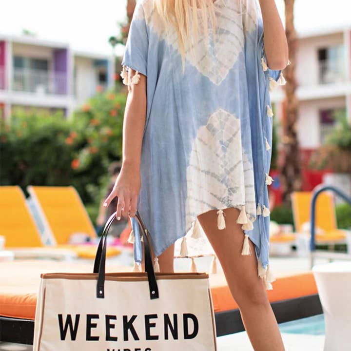 White Alicia WEEKEND VIBES Canvas Tote for wholesale on Faire1