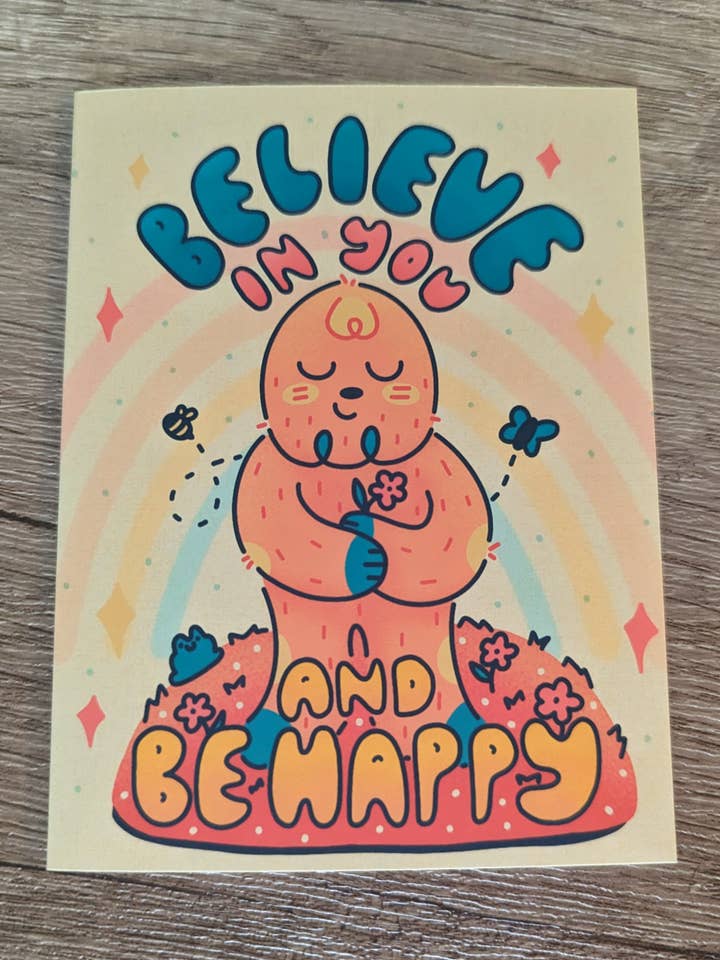 Believe in You and be Happy - Cute Sasquatch Bigfoot Card for wholesale by Sadsquatch