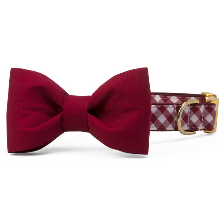 Collier pour chien Alabama Crimson on Crimson Check Nœud pour la vente par Crew LaLa