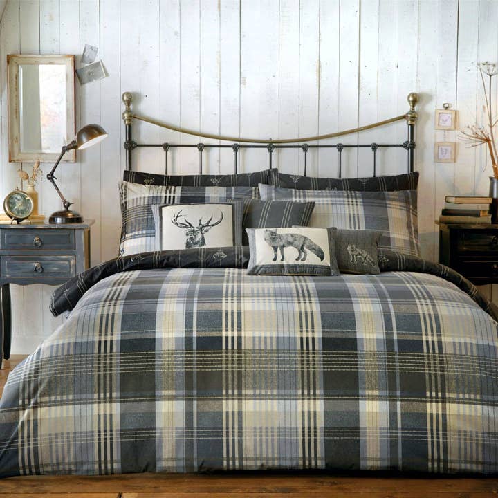 Connolly Check Duvet Cover Set by D & D in Charcoal for wholesale by UW Home