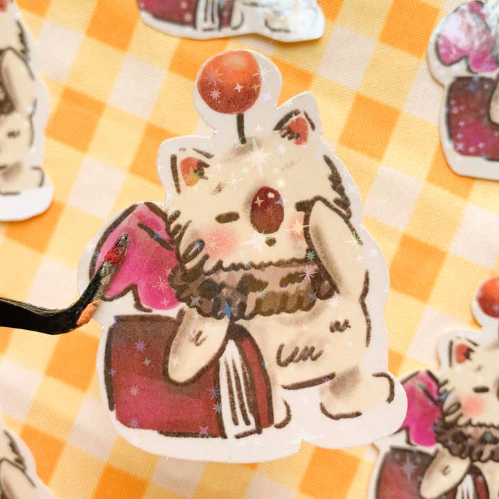 Sleepy Moogle Glitter Sticker for wholesale by Sophie Heywood