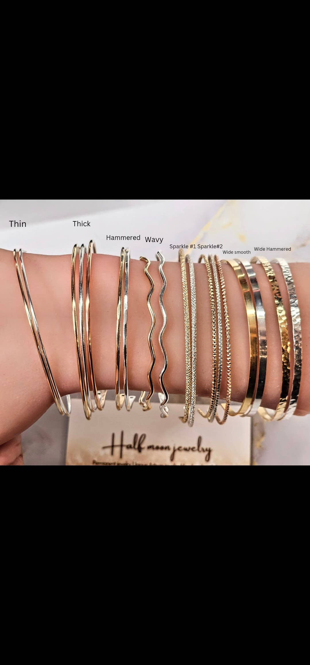 Half Moon Jewelry Designs - Wholesale Bangle Bracelet - Permanent bangle (Wide Hammered Cuff), Bangle blank PJ6