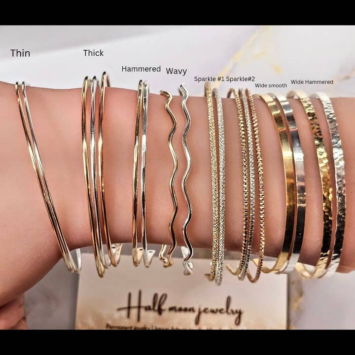 Half Moon Jewelry Designs - Wholesale Bangle Bracelet - Permanent bangle (Wide Hammered Cuff), Bangle blank PJ6