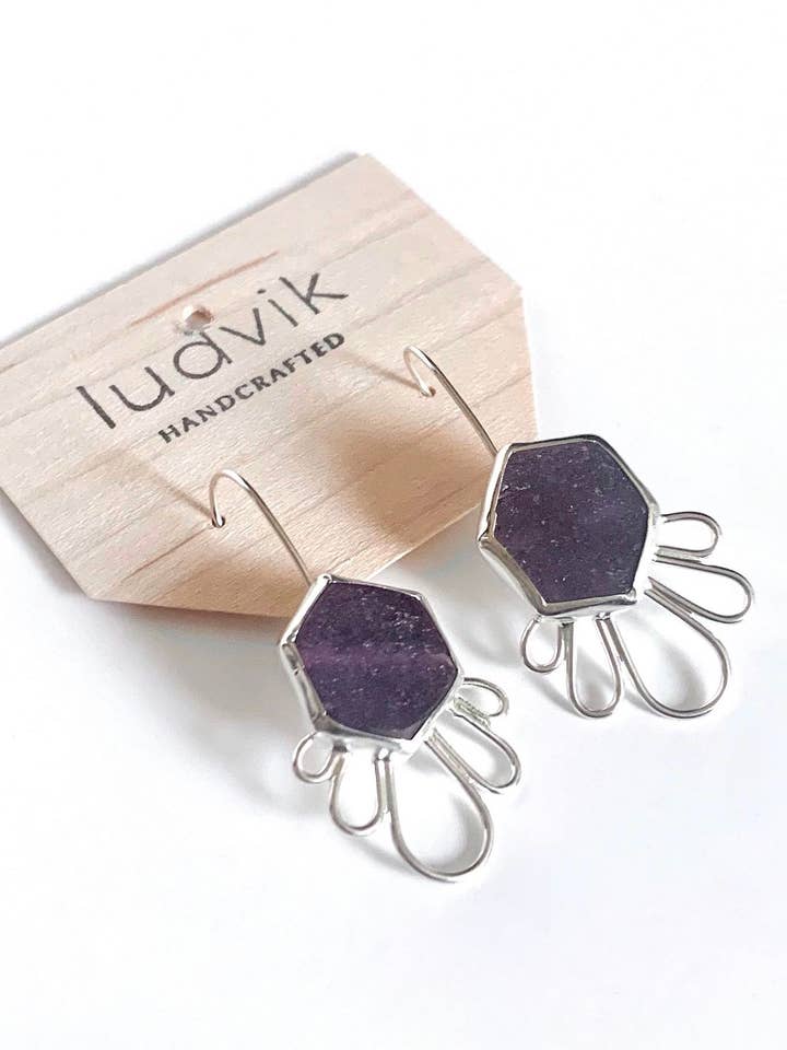 Dangle Splash Raw Ruby Slice Earrings for wholesale by Ludvik HandCrafted