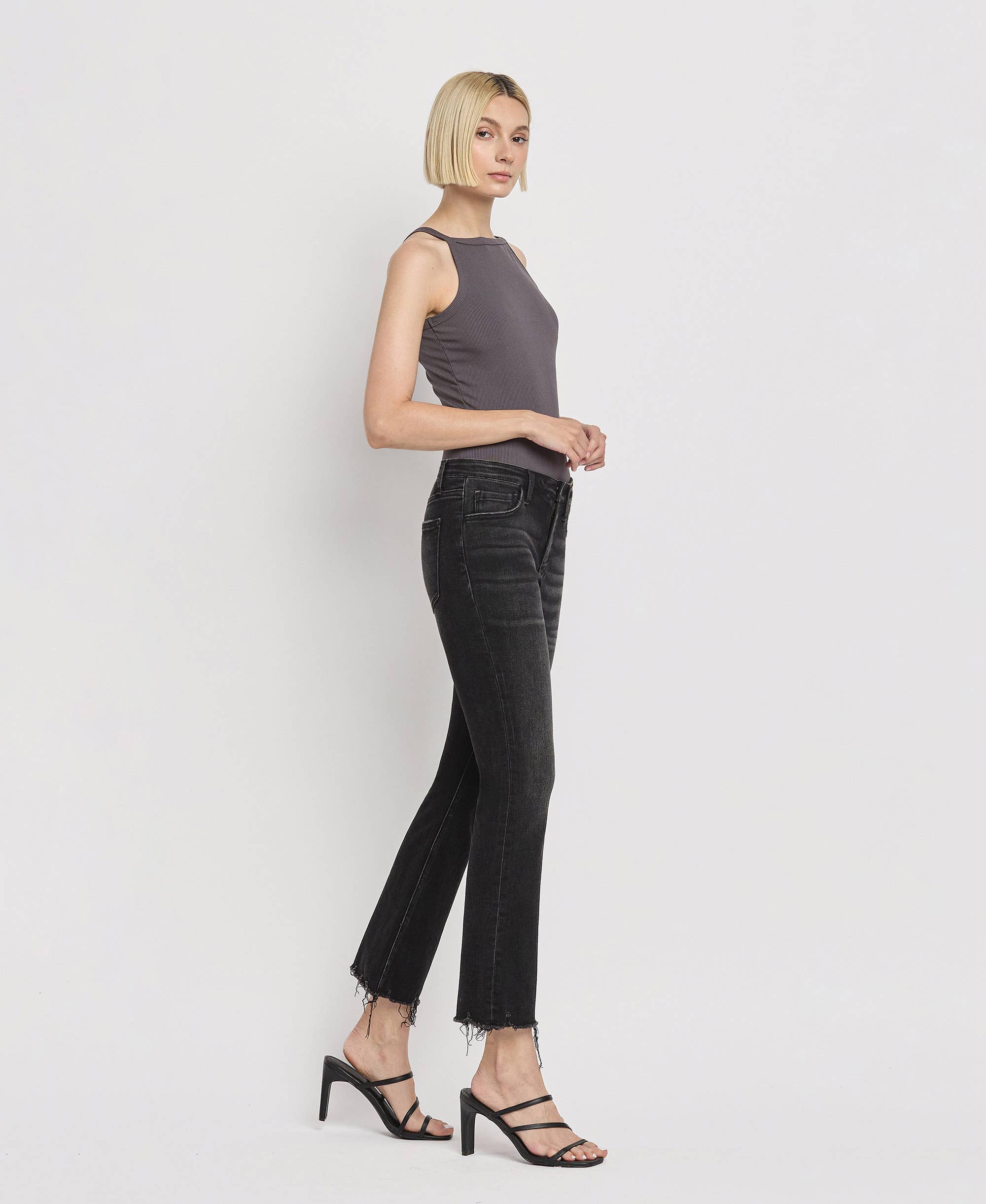 REASONABLE MID RISE RAW DISTRESSED HEM CROP FLARE JEANS F5300 for wholesale on Faire3