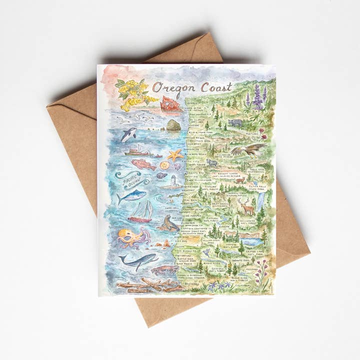 Carte de vœux de la côte de l'Oregon pour la vente par Hiker Booty