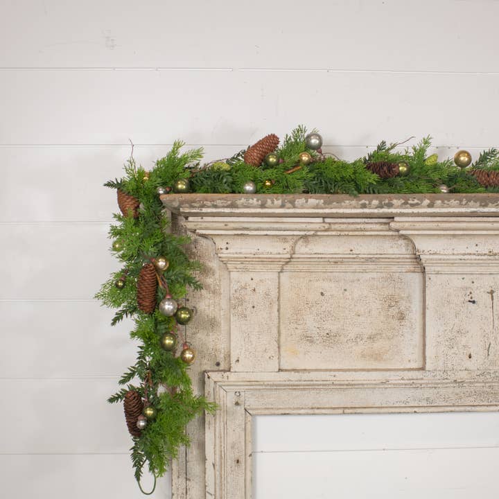 72" OLIVE, GOLD & SILVER BALL GARLAND W/ 1.5" BALL for wholesale by Ragon House