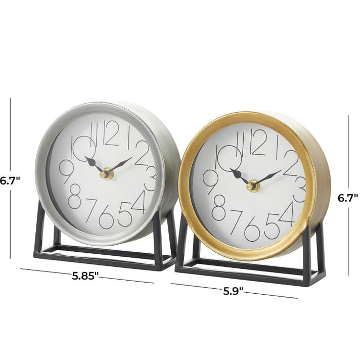 Will's Company - Wholesale Desk Clock - Metal Table Top Minimalist Gold & Silver Clock - Set/22