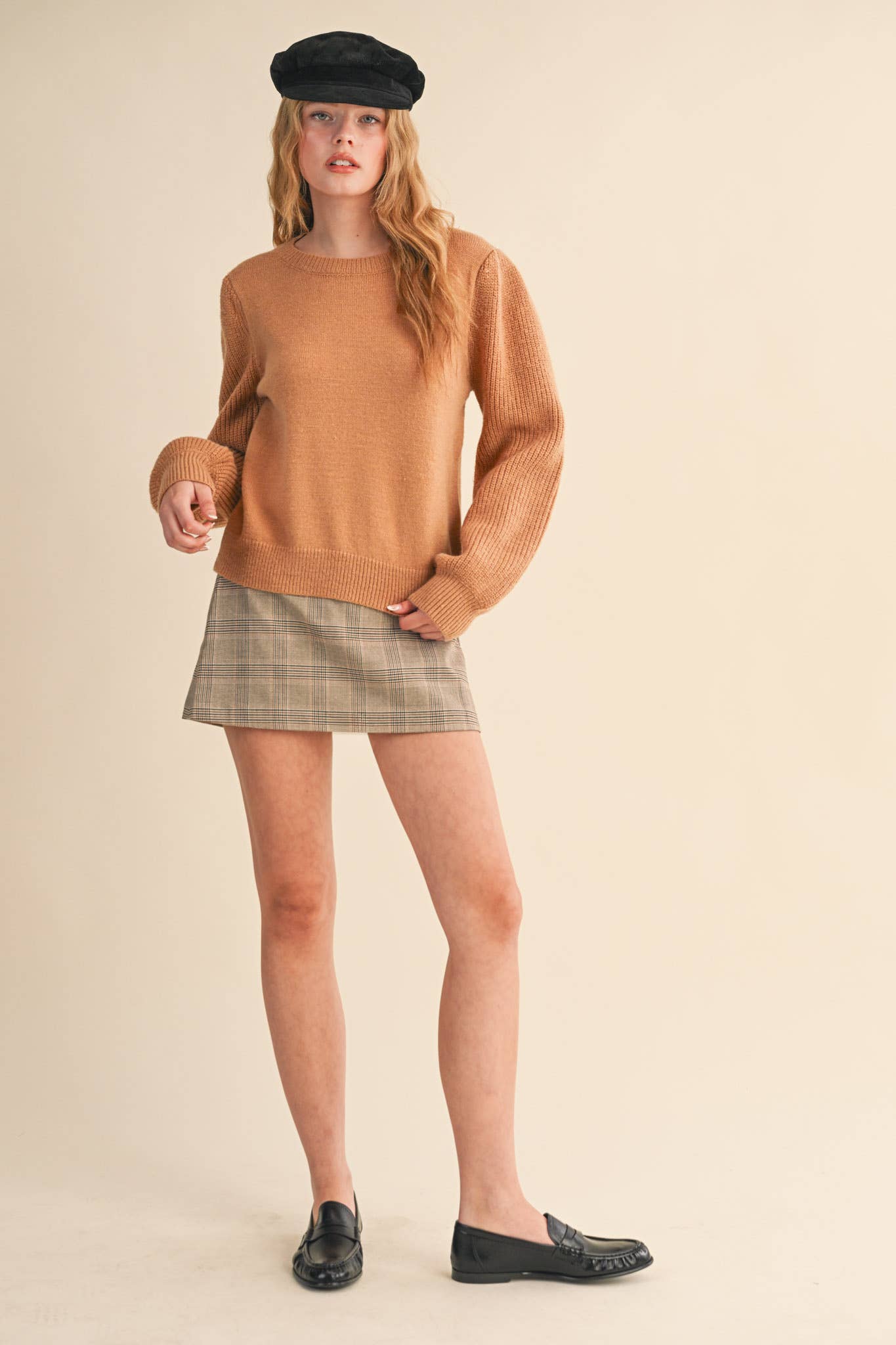 &MERCI - Wholesale Knit Sweater - Women's - RIBBED PUFF SLEEVE SWEATER MSW1095144