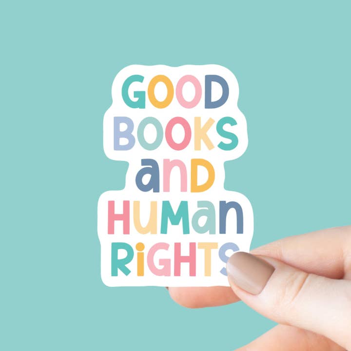 Good Books & Human Rights Sticker for wholesale by Chapter & Craft Studio