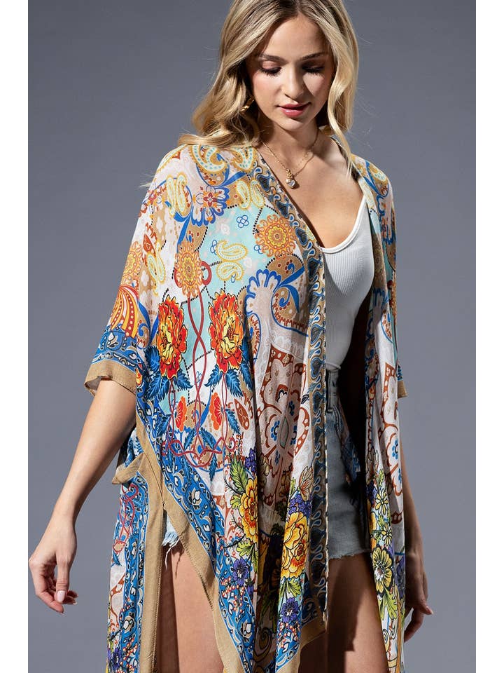 Gold Blue Mandala Kimono for wholesale on Faire