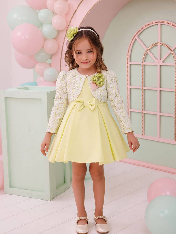 Vestido Verde de Bebé con Bolero de Encaje y Accesorio para el Cabello 6-24 Meses 35332pr para venta al por mayor de Pamina Kids