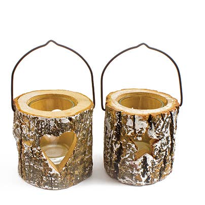 Heaven Sends – wholesale Candle holder – SNOW BARK STAR HEART CANDLE HOLDERS MIX