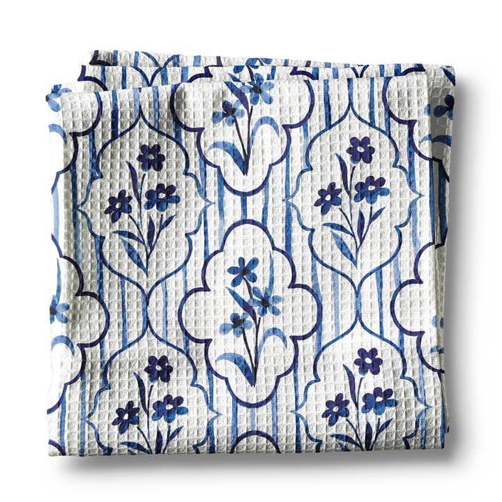 Chinoiserie Floral Kitchen Towel Vase Blue White Spring Bow for wholesale by Canary Road