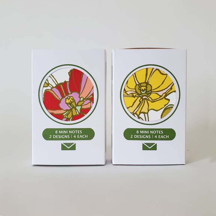 Yellow & Pink Poppy Mini Note Card Set of 8 Gift Tags for wholesale by Little Green