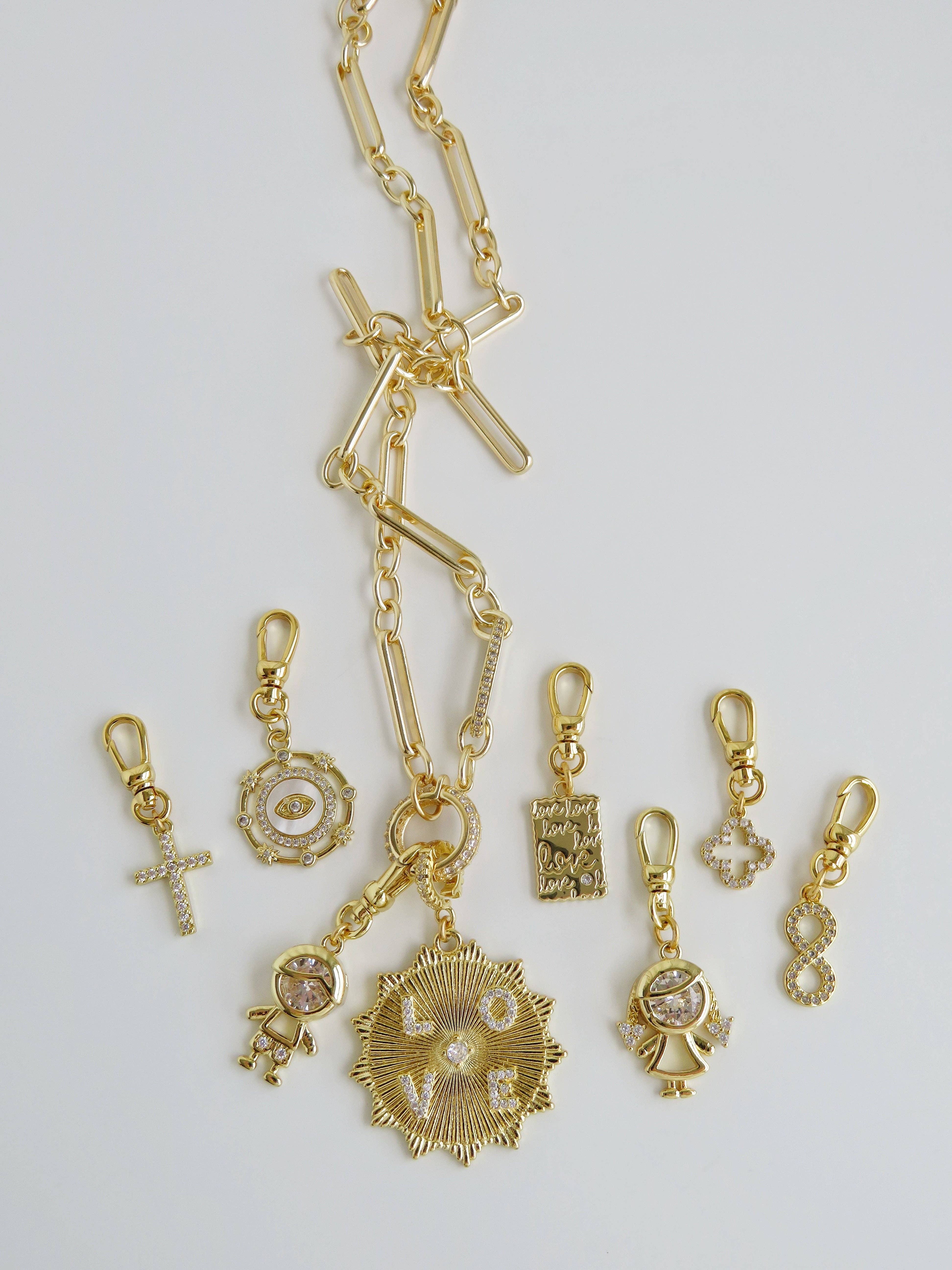 Boutique Suarez Co. - Wholesale Pendant/Charm Necklace - 18" Diamond Figaro Charm Holder Necklace - Clicker Clasp - add charms5