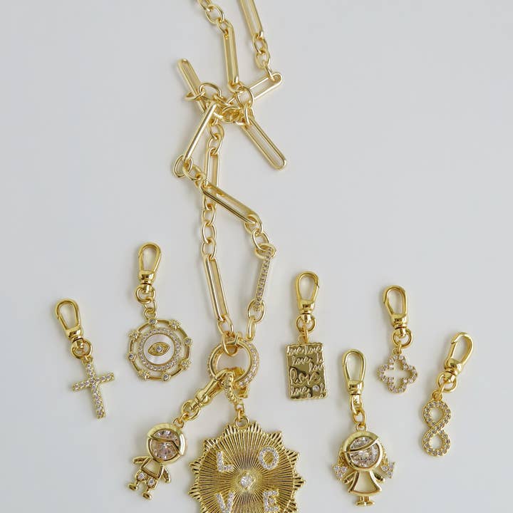 Boutique Suarez Co. - Wholesale Pendant/Charm Necklace - 18" Diamond Figaro Charm Holder Necklace - Clicker Clasp - add charms5
