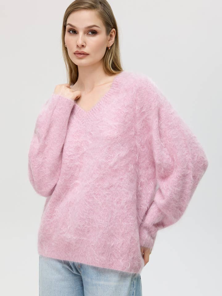 Borstad ren kashmir V-ringad tröja för wholesale av Bellemere