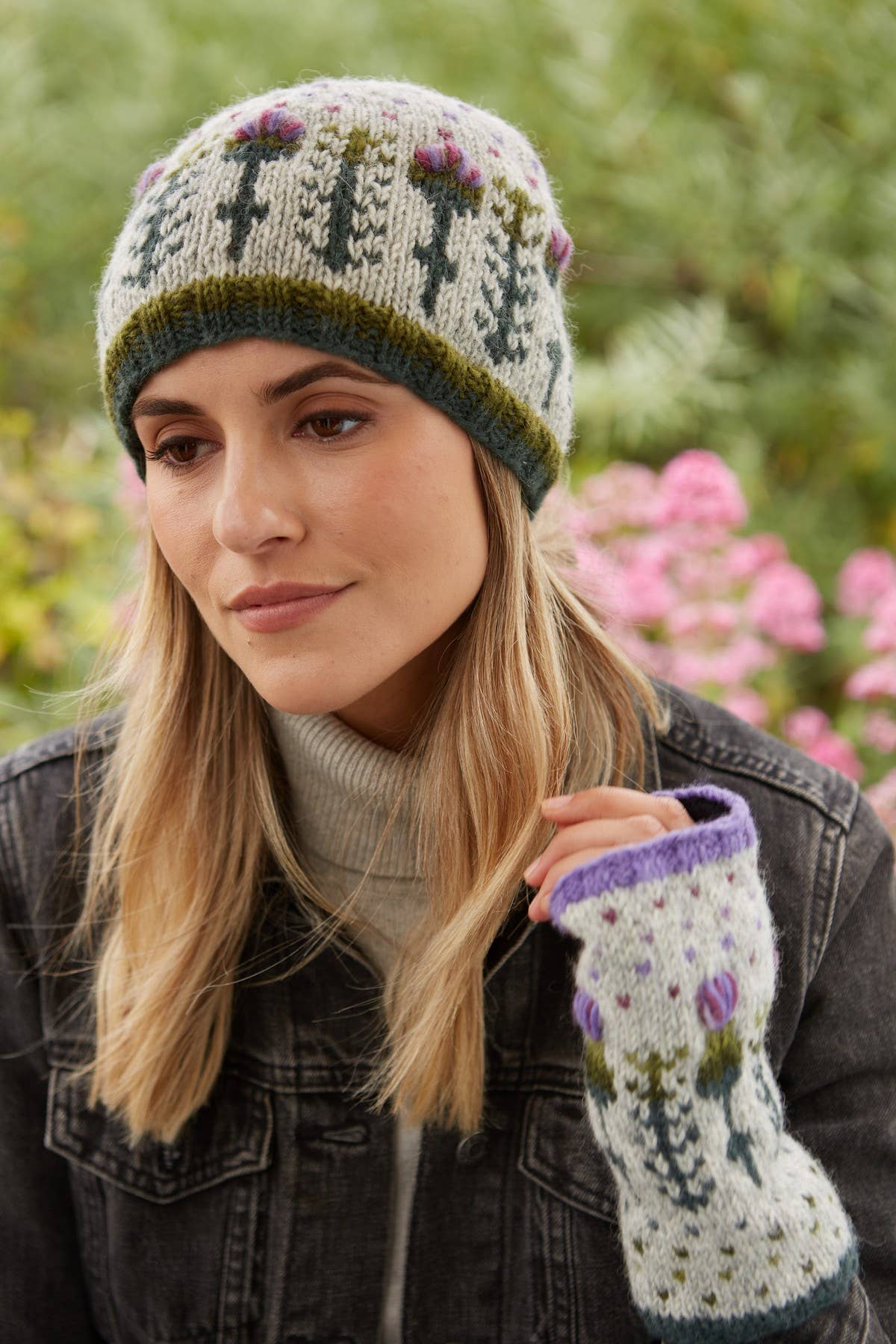 One Colour Scottish Thistle Knit Beanie Grey Wool Floral Hat for wholesale on Faire4