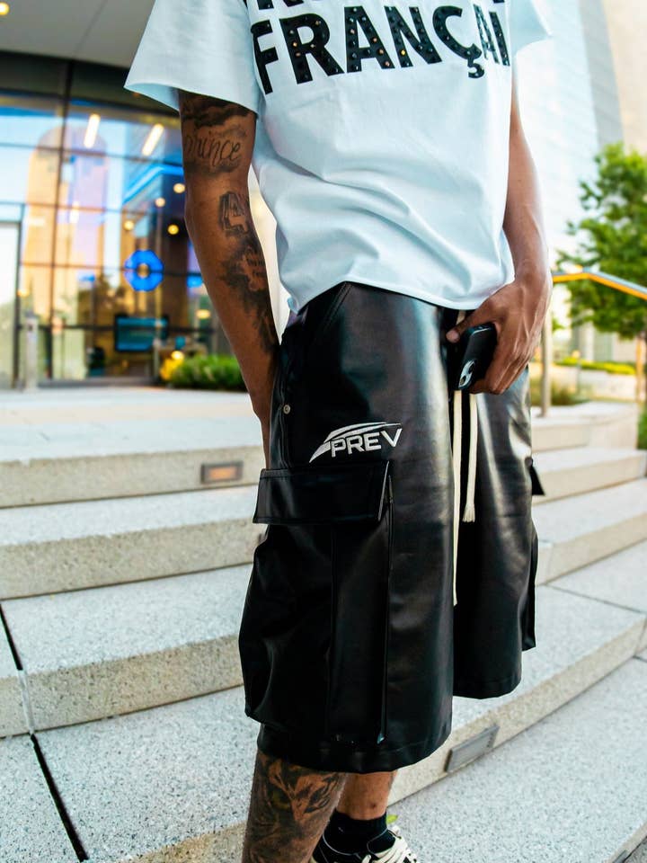 Prev leather shorts for wholesale by Prevaloir Clothing