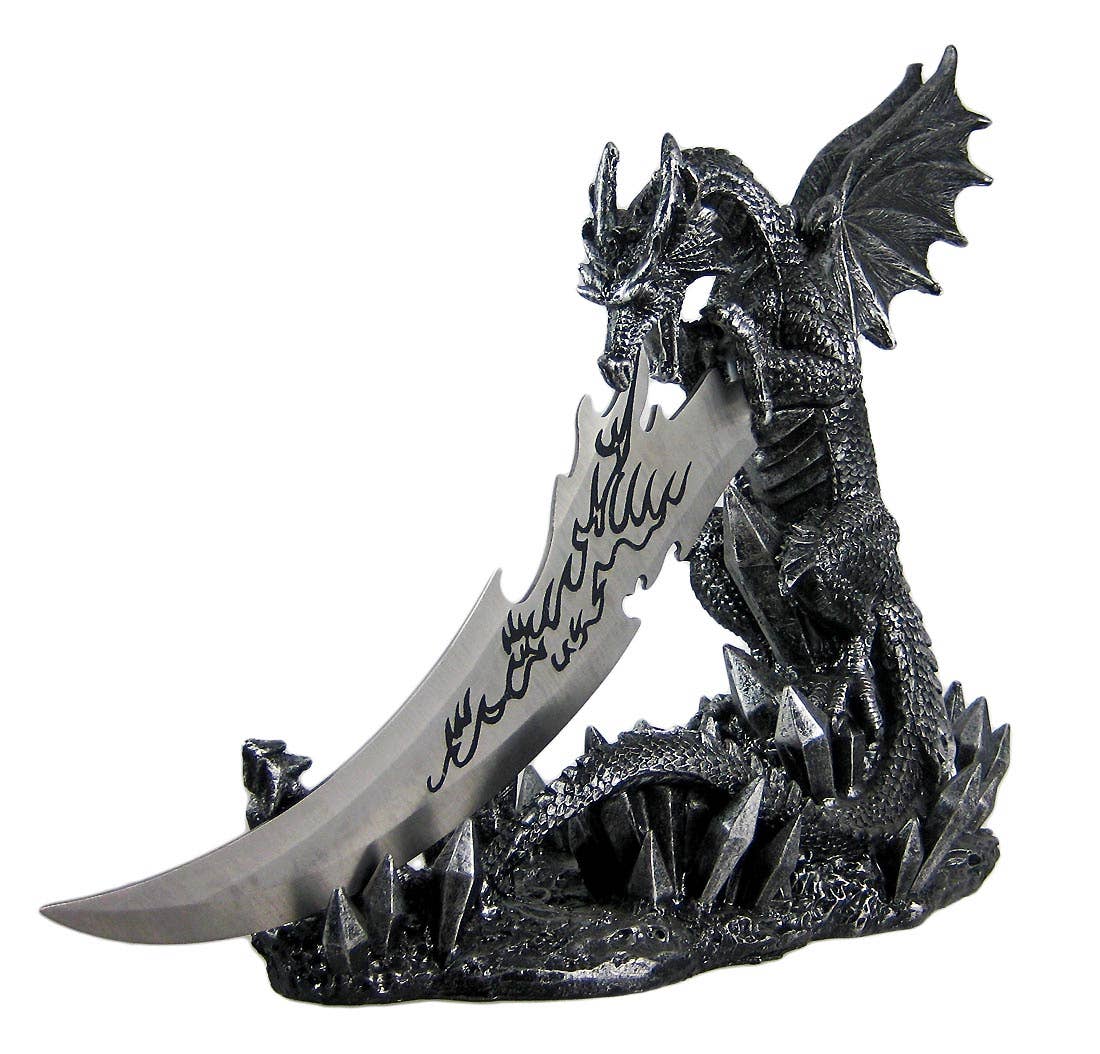 Zeckos - Wholesale Decorative Tabletop Object - Wicked Fire Dragon Fantasy Dagger and Holder1