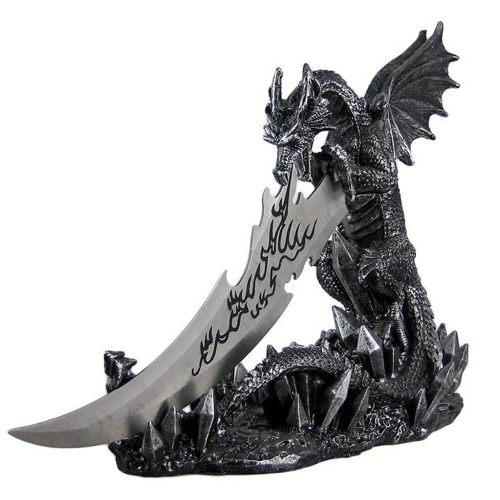 Zeckos - Wholesale Decorative Tabletop Object - Wicked Fire Dragon Fantasy Dagger and Holder1