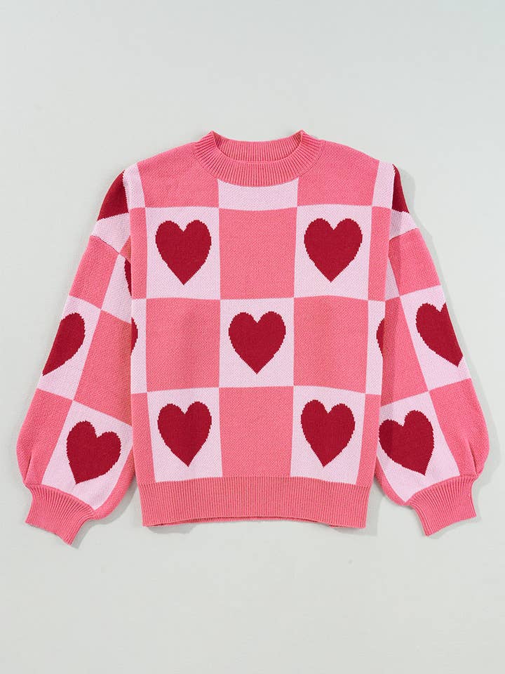 Plus Size Hjärtmönstrad Mock Neck Tröja med Lanternärmar för wholesale av LALA LOO