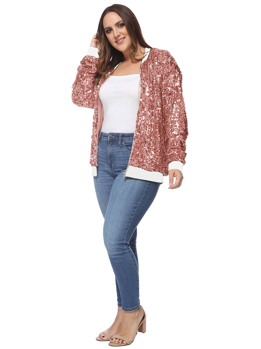 Anna Kaci Wholesale - Wholesale Bomber Jacket - Women's - Plus Size Sequin Bomber Jacket53