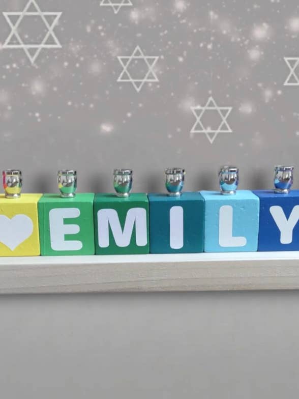 Personalized Name Menorahs for wholesale by Eclectic Judaica