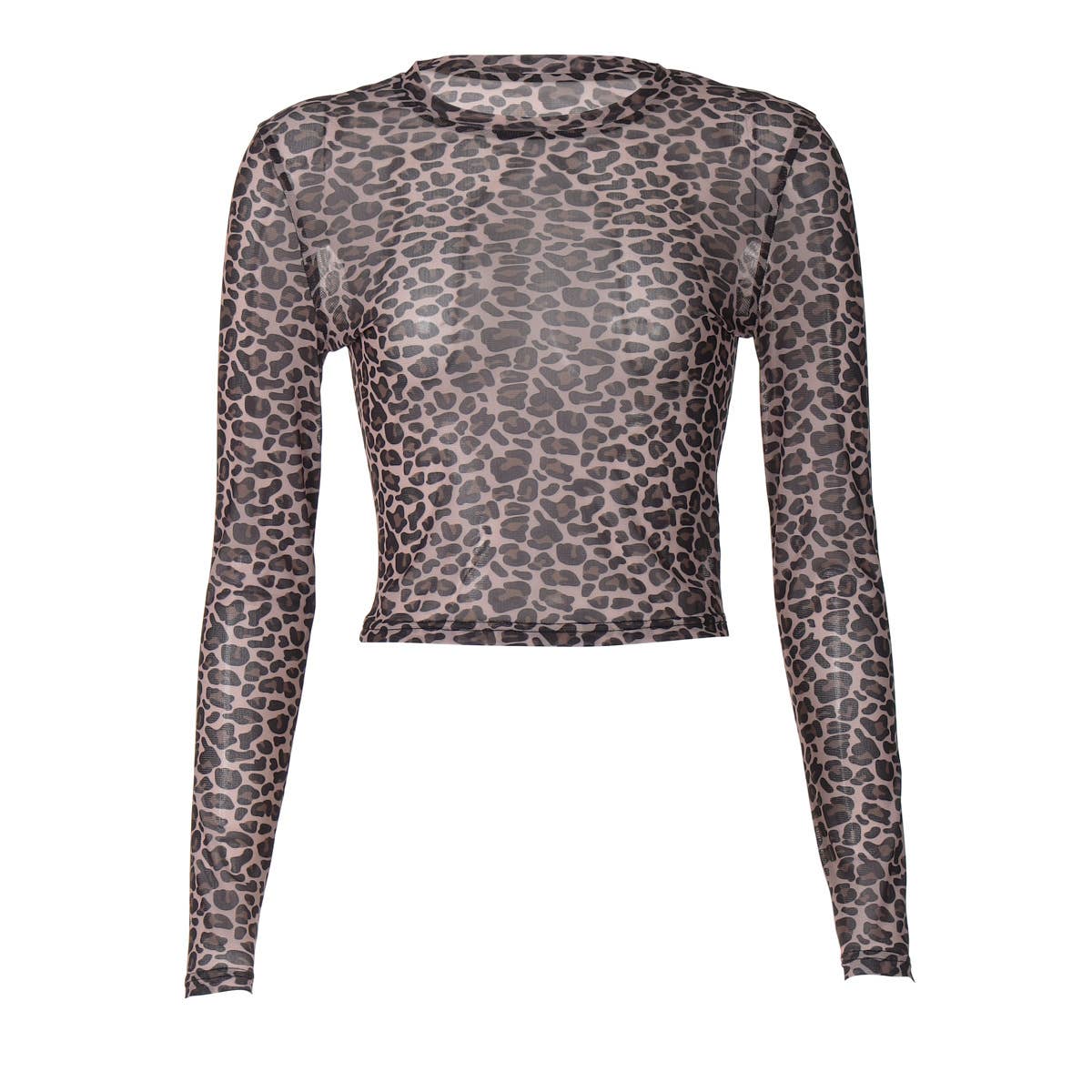 Leopard semi sheer mesh see-through long sleeve Top for wholesale on Faire0