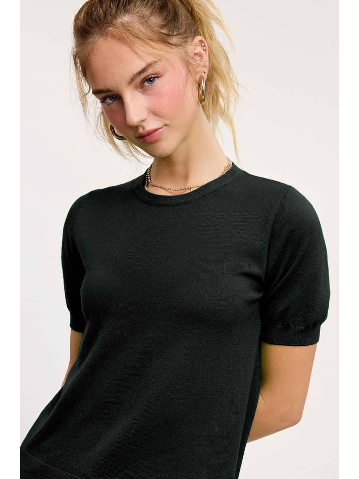 La Miel - Vente Pull en maille – femme - Haut en tricot extensible basique à manches courtes et bouffantes MCS360019