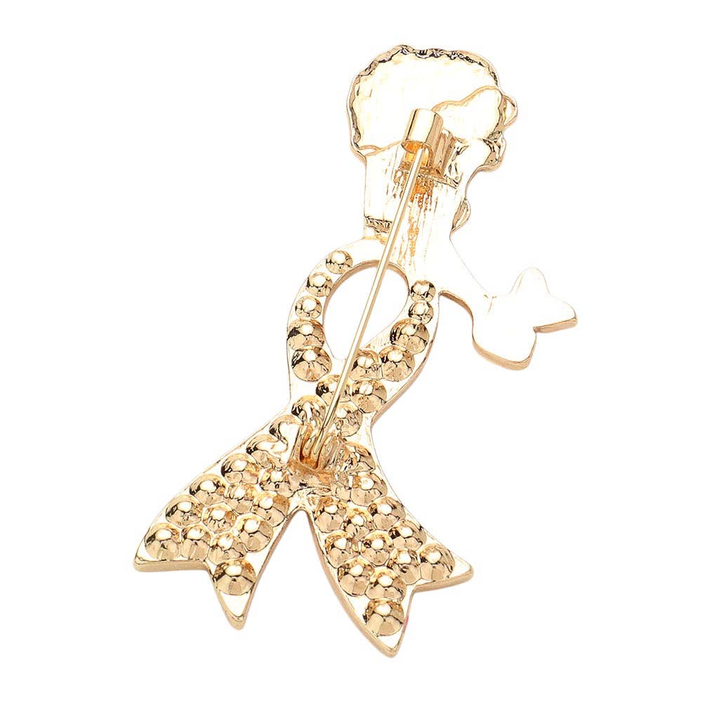 Sensibling Corp. - Wholesale Brooch - Stone Paved Pink Ribbon Enamel Afro Woman Pin Brooch8