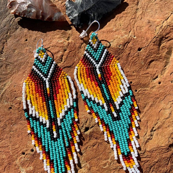 Fleurdesignz Western Jewelry - Vente Boucles d'oreilles pendantes - Boucles d’oreilles à franges style amérindien Serape0