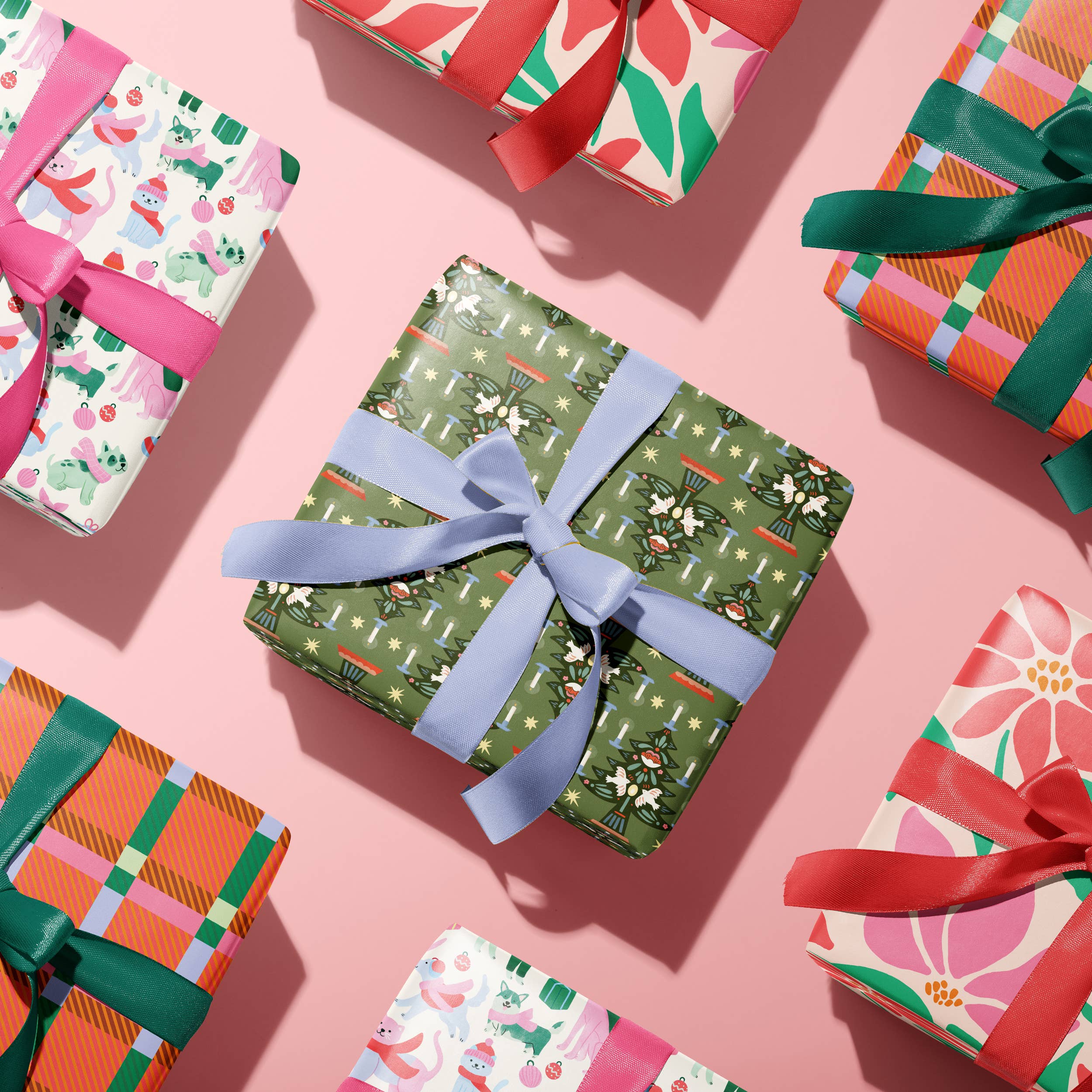 Ana Peake - Wholesale Wrapping Paper Roll - Furry and Bright Dog Holiday Gift Wrapping Paper Roll2