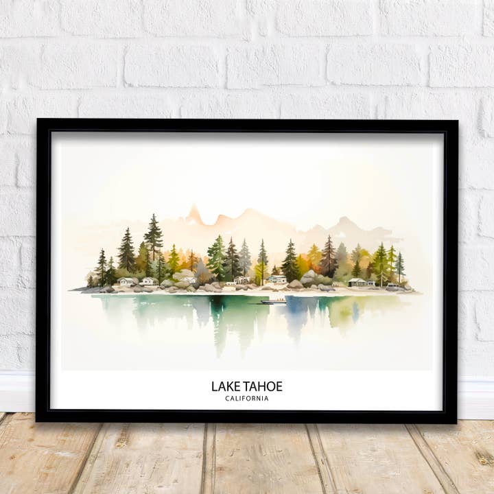 Lake Tahoe Reiseplakat Wandkunst Dekor Lake Tahoe Illustration Reiseplakat Geschenk für Lake Tahoe Kalifornien Heimdekoration für den Großhandel von InkNPrintz