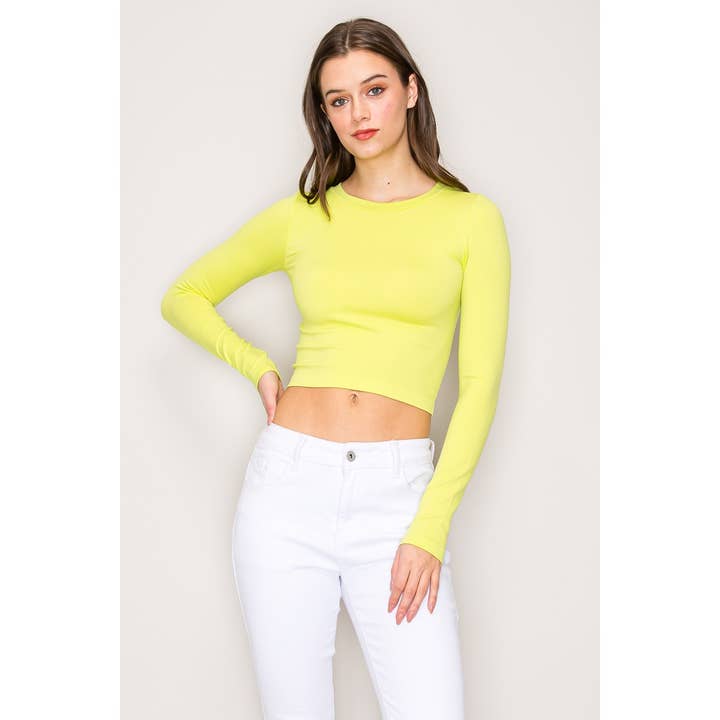 Seamless Long Sleeve Cropped Crew Neck Top for wholesale by Popular 21