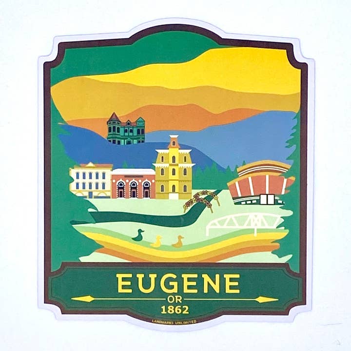 Eugene, Oregon - 4" Vinylklistermärke för wholesale av Landmarks Unlimited
