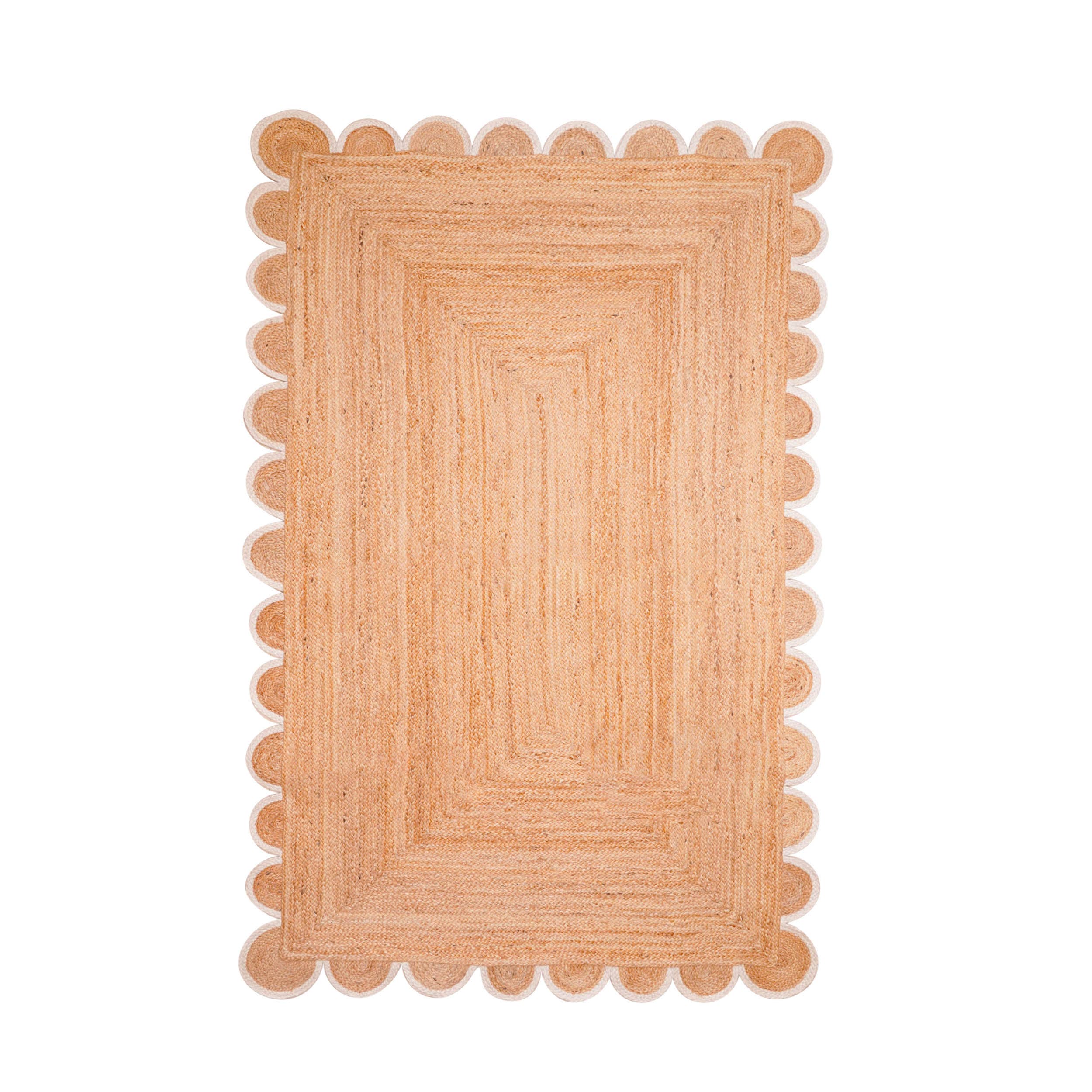 Chouhan Rugs - Wholesale Area Rug - White Scalloped Border Beige Color Jute Rug Living Room Rug 1