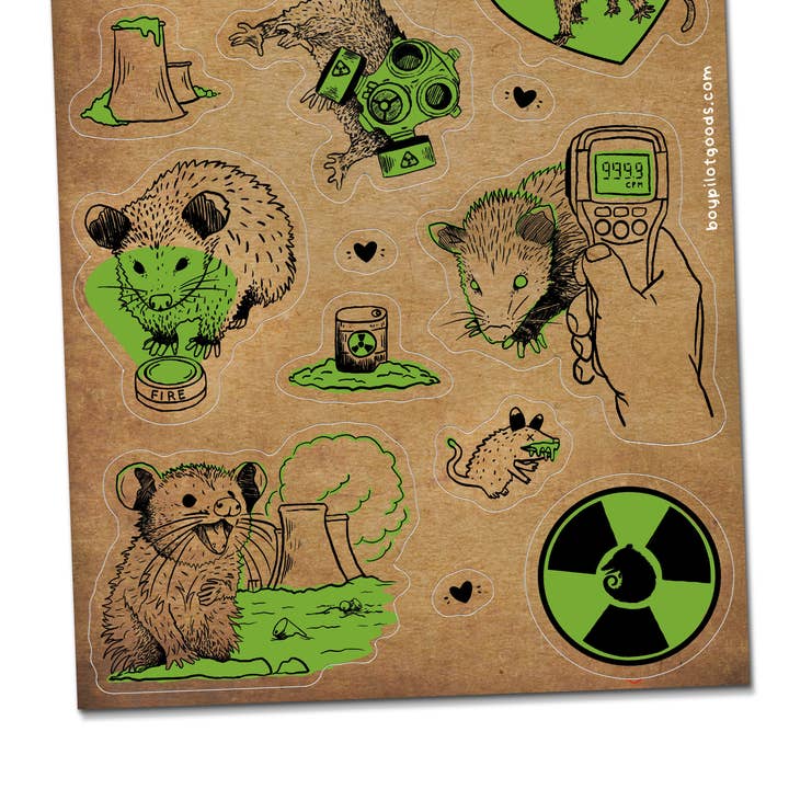 BoyPilot Goods - Wholesale Sticker - Radioactive Possums Sticker Sheet - Waterproof Vinyl1