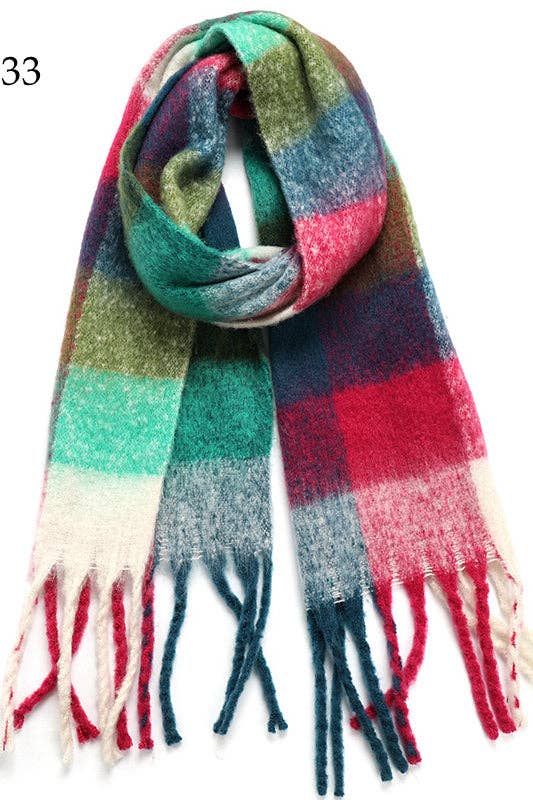 Adorro - Wholesale Scarf - Women's - Chunky Oblong Plaid Multi Color Brushed Scarf (18 colors)16