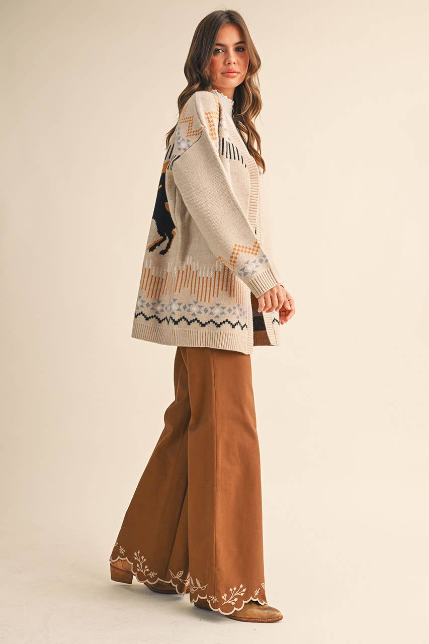 &MERCI - Wholesale Cardigan - Women's - WESTERN MOTIF SWEATER CARDIGAN MSW1113526