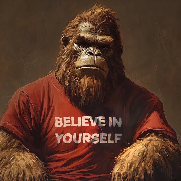 Mowbi - Wholesale Art Print - Tough Guy, Bigfoot: Believe in Yourself - Cryptids Art Prints - Bigfoot Prints – 8″x8″ Artwork in 12″x12″ Mat