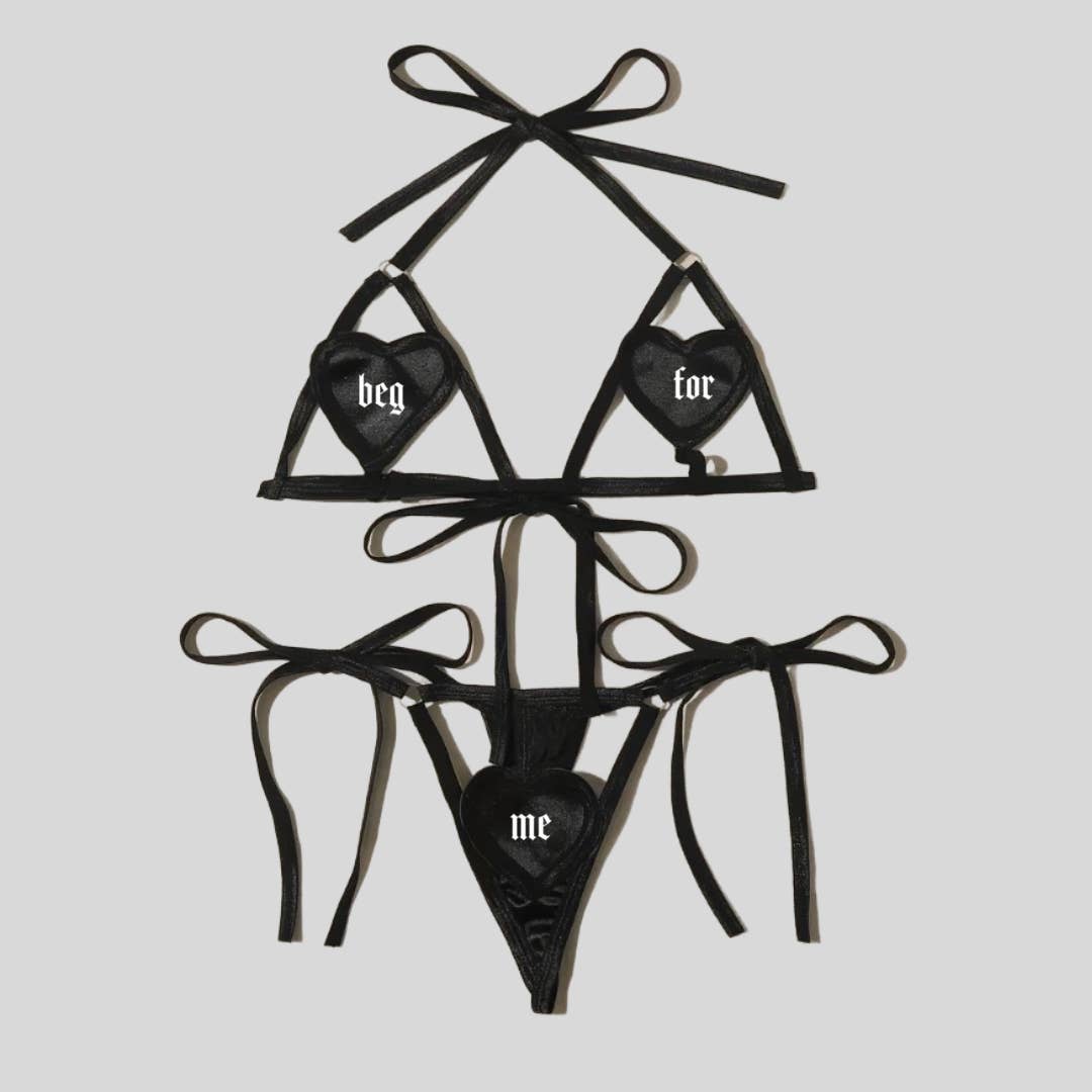 Wickedly Divine Shop - Wholesale Lingerie Set - Women's - Gothic Lingerie Heart Set, Beg For Me Kink Fetish BDSM